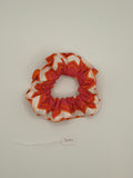 S1090 - Bright Orange, Pink & White Zig Zag Print Handmade Fabric Hair Scrunchies