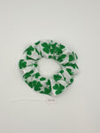 S1094 - St Patrick's Day White with Green Shamrock Print Handmade Fabric Hair Scrunchies