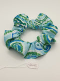 S1095 - Blue & Green Paisley Print Handmade Fabric Hair Scrunchies