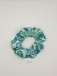 S1095 - Blue & Green Paisley Print Handmade Fabric Hair Scrunchies