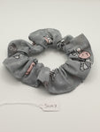 S1097 - Grey with Animated Zebra Print Handmade Fabric Hair Scrunchies