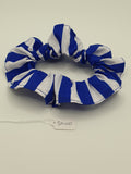 S1100 - Blue & White Stripe Print Handmade Fabric Hair Scrunchies