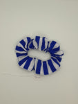 S1100 - Blue & White Stripe Print Handmade Fabric Hair Scrunchies