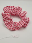 S1101 - Bright Pink & White Gingham / Check Print Handmade Fabric Hair Scrunchies