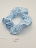 S1103 - Pale Blue with White Polka Dot Print Handmade Fabric Hair Scrunchies