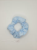 S1103 - Pale Blue with White Polka Dot Print Handmade Fabric Hair Scrunchies