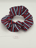 S1104 - Navy Blue, Red & White Stripe Print Handmade Fabric Hair Scrunchies