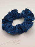 S1105 - Navy Blue with Turquoise Blue Flower Print Handmade Fabric Hair Scrunchies