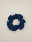 S1105 - Navy Blue with Turquoise Blue Flower Print Handmade Fabric Hair Scrunchies