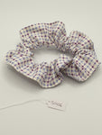 S1106 - White with Purple Plaid Print Handmade Fabric Hair Scrunchies