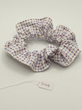 S1106 - White with Purple Plaid Print Handmade Fabric Hair Scrunchies