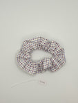 S1106 - White with Purple Plaid Print Handmade Fabric Hair Scrunchies