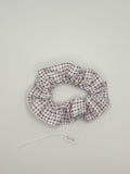 S1106 - White with Purple Plaid Print Handmade Fabric Hair Scrunchies