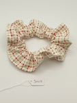 S1107 - Cream with Red & Green Plaid Print Handmade Fabric Hair Scrunchies