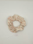 S1107 - Cream with Red & Green Plaid Print Handmade Fabric Hair Scrunchies