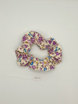 S1109 - Cream with Purple & Blue Flower Print Handmade Fabric Hair Scrunchies