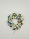 S1110 - Cream with Blue Flower Print Handmade Fabric Hair Scrunchies