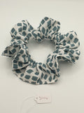 S1114 - White with Slate Blue Diamond Shape Print Handmade Fabric Hair Scrunchies