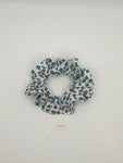 S1114 - White with Slate Blue Diamond Shape Print Handmade Fabric Hair Scrunchies