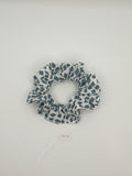 S1114 - White with Slate Blue Diamond Shape Print Handmade Fabric Hair Scrunchies