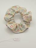 S1121 - Cream with Multicoloured Star Shape Outline Print Handmade Fabric Hair Scrunchies