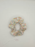 S1121 - Cream with Multicoloured Star Shape Outline Print Handmade Fabric Hair Scrunchies