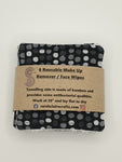 Set of 6 Black with Grey & White Spot Print Handmade Reusable Make Up Remover Pads