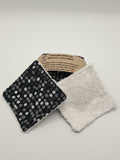 Set of 6 Black with Grey & White Spot Print Handmade Reusable Make Up Remover Pads