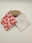 Set of 6 White with Pink & Red Heart Print Handmade Reusable Make Up Remover Pads