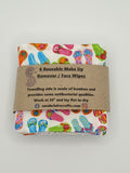 Set of 6 White with Multicoloured Flip Flop Print Handmade Reusable Make Up Remover Pads