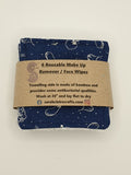 Set of 6 Navy Blue with White Vegetable Outline Print Handmade Reusable Make Up Remover Pads