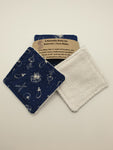 Set of 6 Navy Blue with White Vegetable Outline Print Handmade Reusable Make Up Remover Pads