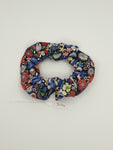 S1174 - Navy Blue with Multicoloured Flower Print Handmade Fabric Hair Scrunchies