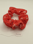 S1178 - Christmas Red with Snowflake Print Handmade Fabric Hair Scrunchies
