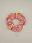 S1184 - Light Pink with Pink & Yellow Geometric Flower Print Handmade Fabric Hair Scrunchies