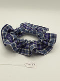 S1187 - Purple & Slate Blue Plaid Print Handmade Fabric Hair Scrunchies