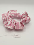S1191 - Light Pink & White Stripe Print Handmade Fabric Hair Scrunchies