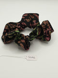 S1196 - Black with Green & Purple Batik Print Handmade Fabric Hair Scrunchies