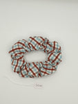 S1200 - Light Turquoise Blue & Red Check Print Handmade Fabric Hair Scrunchies