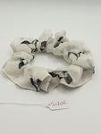 S1202 - Off White with Bird Print Handmade Fabric Hair Scrunchies