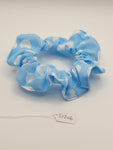 S1206 - Light Blue with White Heart Shape Balloon Print Handmade Fabric Hair Scrunchies