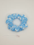 S1206 - Light Blue with White Heart Shape Balloon Print Handmade Fabric Hair Scrunchies