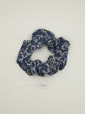 S1215 - Navy Blue Cross Hatch with Flower Sketch Print Handmade Fabric Hair Scrunchies