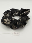 S1218 - Black with Taupe Flower Print Handmade Fabric Hair Scrunchies