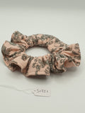 S1221 - Pale Peach Pink with Grey Flower Print Handmade Fabric Hair Scrunchies