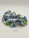 S1223 - Blue Flower Print Handmade Fabric Hair Scrunchies
