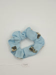S1225 - Light Blue with Pug Dog Print Handmade Fabric Hair Scrunchies