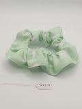 S1227 - Pale Mint Green with White Rectangle Print Handmade Fabric Hair Scrunchies