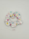 S1229 - White with Multicoloured Heart Print Handmade Fabric Hair Scrunchies