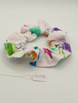S1232 - White with Multicoloured Bird Print Handmade Fabric Hair Scrunchies